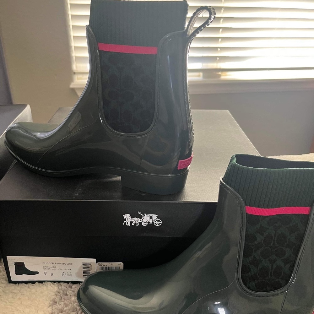 Coach dark jade rain bootie